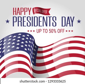 Presidents day sale.Vector offer banner with american flag. Patriotic illustration