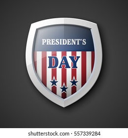 President's day shield banner isolated with stars and stripes presentation. Independence Day icon with USA flag. Protect privacy badge. United States of American President holiday. Veterans Day