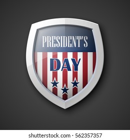 President's day shield banner isolated with stars and stripes presentation. Independence Day icon with USA flag. Protect privacy badge. United States of American President holiday. Veterans Day