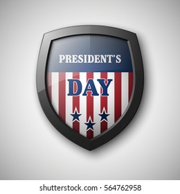 President's day shield banner isolated with stars and stripes presentation. Independence Day icon with USA flag. Protect privacy badge. United States of American President holiday. Veterans Day