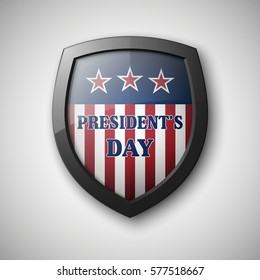 President's day shield banner isolated with stars and stripes presentation. Independence Day icon with USA flag. Protect privacy badge. United States of American President holiday. Veterans Day