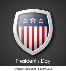 President's day shield banner isolated with stars and stripes presentation. Independence Day icon with USA flag. Protect privacy badge. United States of American President holiday. Veterans Day