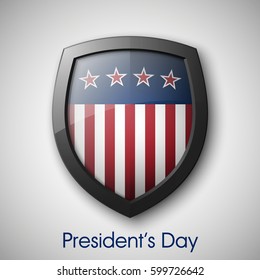President's day shield banner isolated with stars and stripes presentation. Independence Day icon with USA flag. Protect privacy badge. United States of American President holiday. Veterans Day