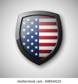 President's day shield banner isolated with stars and stripes presentation. Independence Day icon with USA flag. Protect privacy badge. United States of American President holiday. Veterans Day
