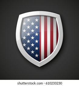 President's day shield banner isolated with stars and stripes presentation. Independence Day icon with USA flag. Protect privacy badge. United States of American President holiday. Veterans Day