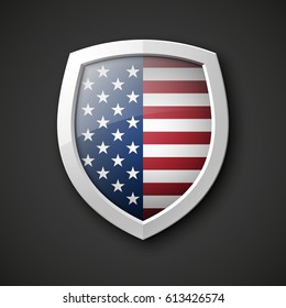 President's day shield banner isolated with stars and stripes presentation. Independence Day icon with USA flag. Protect privacy badge. United States of American President holiday. Veterans Day