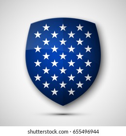 President's day shield banner isolated with stars and stripes presentation. Independence Day icon with USA flag. United States of American President holiday. Veterans Day