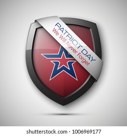 President's day shield banner with stars and stripes presentation. Independence Day shield icon with USA flag. Protect privacy badge. United States of American President holiday. Veterans Day shield