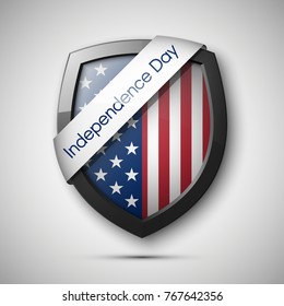 President's day shield banner with stars and stripes presentation. Independence Day shield icon with USA flag. Protect privacy badge. United States of American President holiday. Veterans Day shield