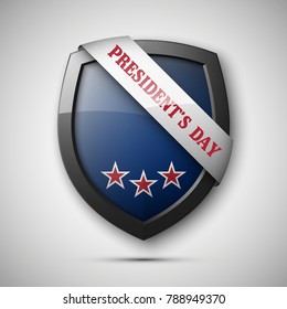 President's day shield banner with stars and stripes presentation. Independence Day shield icon with USA flag. Protect privacy badge. United States of American President holiday. Veterans Day shield