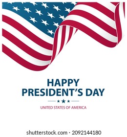 Presidents day. United States Happy President's Day celebrate card with waving American national flag. Washington's birthday card. USA national holiday. Vector illustration.