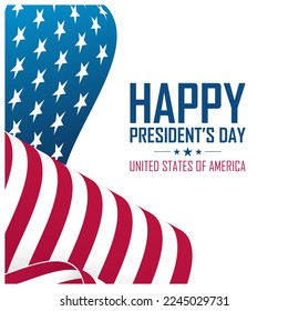 Presidents day. United States Happy President's Day celebrate card with waving American national flag. Washington's birthday. USA national holiday. Vector illustration.