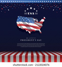 President's Day USA Flag and Map Background For Banner, Social Media Post