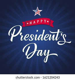 Presidents Day USA poster with blue stripes and lettering. Happy President`s Day text for greeting card or web banner template. Vector illustration