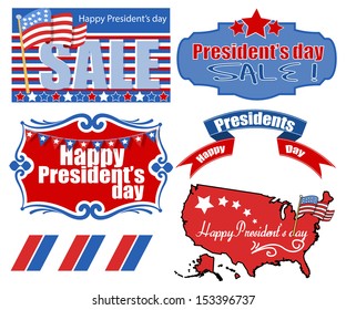 Presidents Day USA Theme Vector Set Illustrations