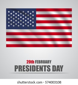 Presidents Day. USA waving flag on a gray background