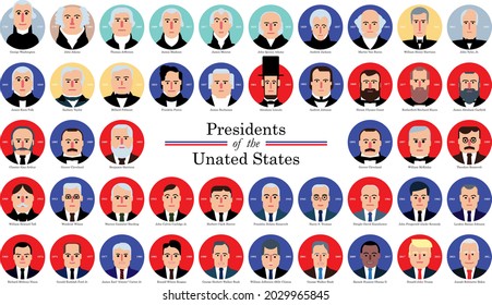 Presidents of the United States of America. All. Flat, vector. 1789-2021