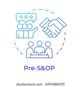 Pre-SOP blue gradient concept icon. Business meeting and negotiations. Decision making. Team building. Round shape line illustration. Abstract idea. Graphic design. Easy to use article