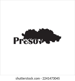 Presov map and black lettering design on white background