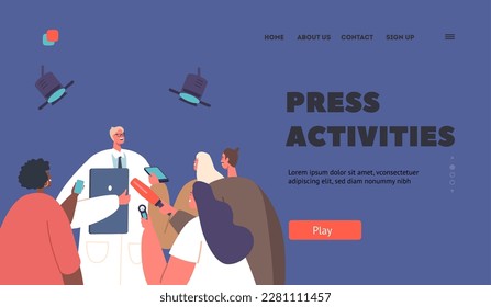Press Activities Landing Page Template. Medical Mass Media Announcement, Press Conference, Health Care Live News