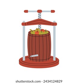 Press apple cider. Apple press for apple cider. Vector illustration.