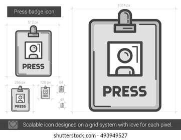 Pulse el icono de línea vectorial de botón aislado en fondo blanco. Icono de la línea de insignia de prensa para infografía, sitio web o aplicación. Icono escalable diseñado en un sistema de cuadrícula.