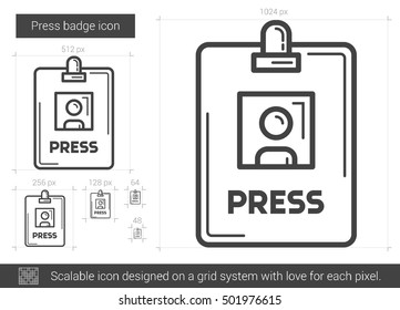Press badge vector line icon isolated on white background. Press badge line icon for infographic, website or app. Scalable icon designed on a grid system.