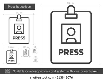 Press badge vector line icon isolated on white background. Press badge line icon for infographic, website or app. Scalable icon designed on a grid system.