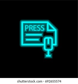 Press blue glowing neon ui ux icon. Glowing sign logo vector