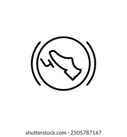 Press break pedal warning icon. Simple outline style. HMI dashboard, brake, car, foot, accelerate, gas, warning, control concept. Thin line symbol. Vector illustration isolated.
