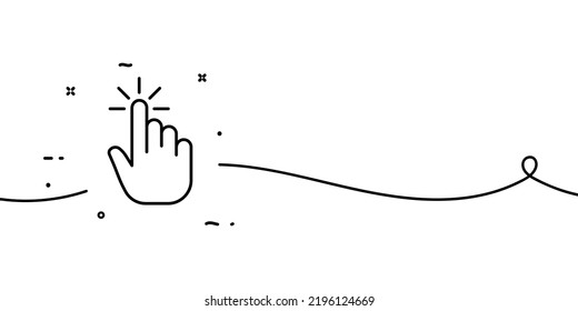 Press the button with index finger line icon. Touch gesture, control, tap, press, screen, hand, user, device. Technology concept. One line style. Vector line icon for Business and Advertising.