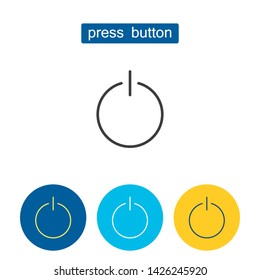 Press button outline icons set. Begin project sign for mobile application. Control and navigation system vector illustration isolated on white background. Start, stop and pause process activate