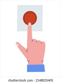 Press the button with your index finger. Start or stop a process with the click of a button. Flat vector illustration. Eps 10