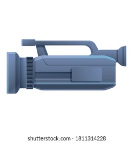 Pulse el icono de la videocámara. Caricatura del icono vectorial del camascopio de prensa para diseño web aislado en fondo blanco