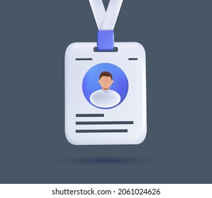 Press card 3D vector icon. Modern style sign for mobile concept and web design. Id card badge simple line vector icon. Identity badge 3D vector icon free to edit. User badge, employee symbol mockup.