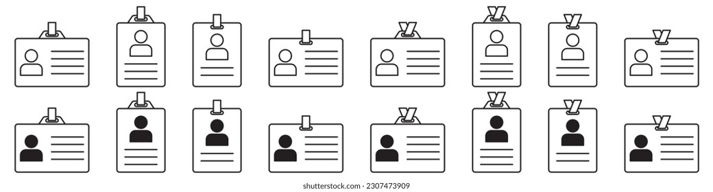 Press card, id card line icon set