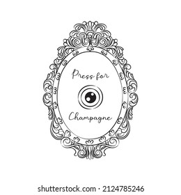 Press For Champagne, Kitchen Decor Or Rinks Trolley Print, Bar Cart Art, Feminine Cocktail, Fun Kitchen Bar Print, For Gift