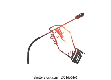 Press conference, broadcast, concept sketch. Hand drawn isolated vector