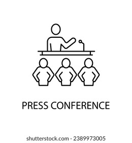 Icono de línea de concepto de conferencia de prensa. Ilustración de elemento simple. Diseño de símbolo de esquema de concepto de conferencia de prensa.