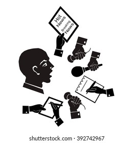 press conference, , hot news, breaking news, computer drawing,  vector, computer design, isolated, silhouette, linear, illustration
