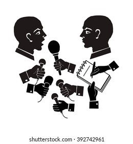 press conference, live report, computer drawing,  vector, computer design, isolated, silhouette, linear, illustration