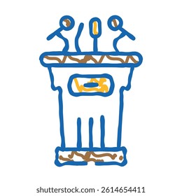 press conference news media doodle icon sketch vector. press conference news media sign. isolated symbol illustration