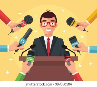 Press conference. Vector flat illustration