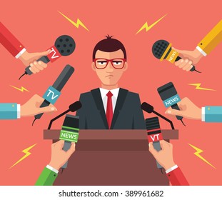 Press conference. Vector flat illustration