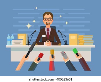 Press conference. Vector flat illustration