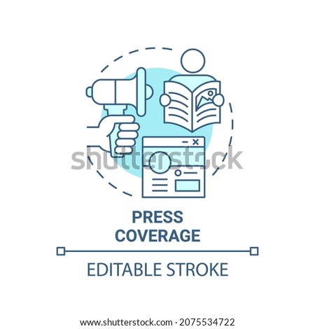 Press coverage blue concept icon. Social entrepreneurship abstract idea thin line illustration. Promotion on social media. Information broadcast. Vector isolated outline color drawing. Editable stroke