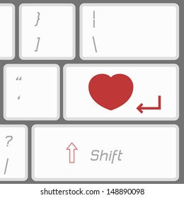 Press enter to Love, abstract background on keyboard. Vector illustration.