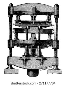 Press to fold the edges of the tube sheets, vintage engraved illustration. Industrial encyclopedia E.-O. Lami - 1875.