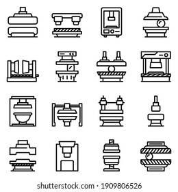 Press form machines icons set. Outline set of press form machines vector icons for web design isolated on white background