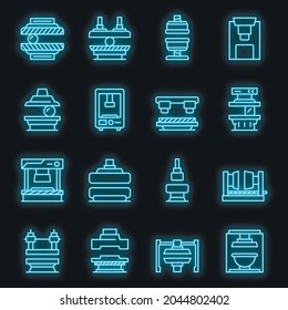 Press form machines icons set. Outline set of press form machines vector icons neon color on black